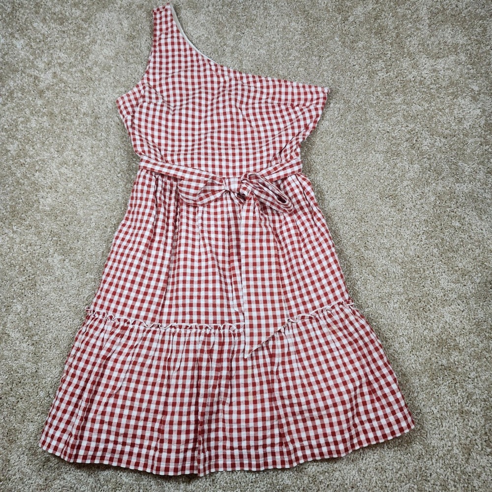 Crown & Ivy Dress One Shoulder Red White‎ Gingham Preppy 4 - Picture 2 of 9